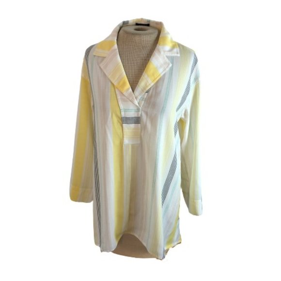 Jones New York Tops - Jones New York Slit Back Striped Tunic Top Blouse Yellow Green XS